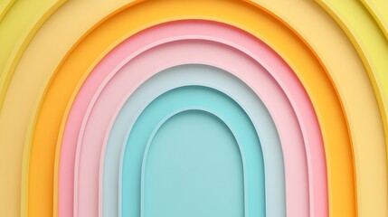 Obraz premium Vibrant Multi-Colored Layered Arches on a Soft Background with Pastel Shades and Curved Lines