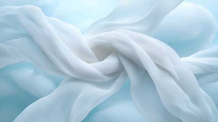 Obraz premium A delicate, flowing white fabric drapes gracefully, creating soft textures against a serene blue background.