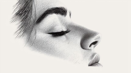 Fototapeta premium A detailed pencil sketch of a female profile, showcasing delicate facial features.