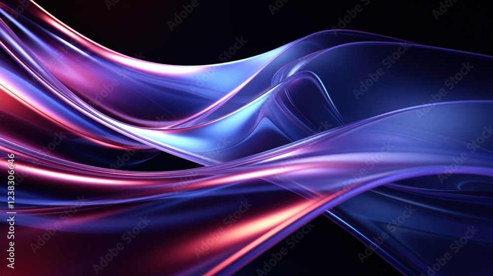 Poster abstract colorful liquid waves flowing in glass-like surface with holographic sheen and smooth textu