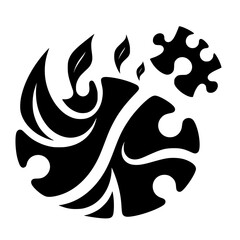 Abstract Black and White Puzzle Leaves Design:  Organic Vector Illustration, Minimalist Graphic, Nature Symbol