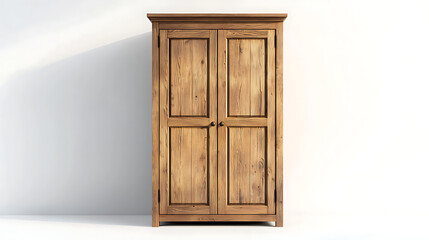 A wooden wardrobe with four doors and a wooden frame