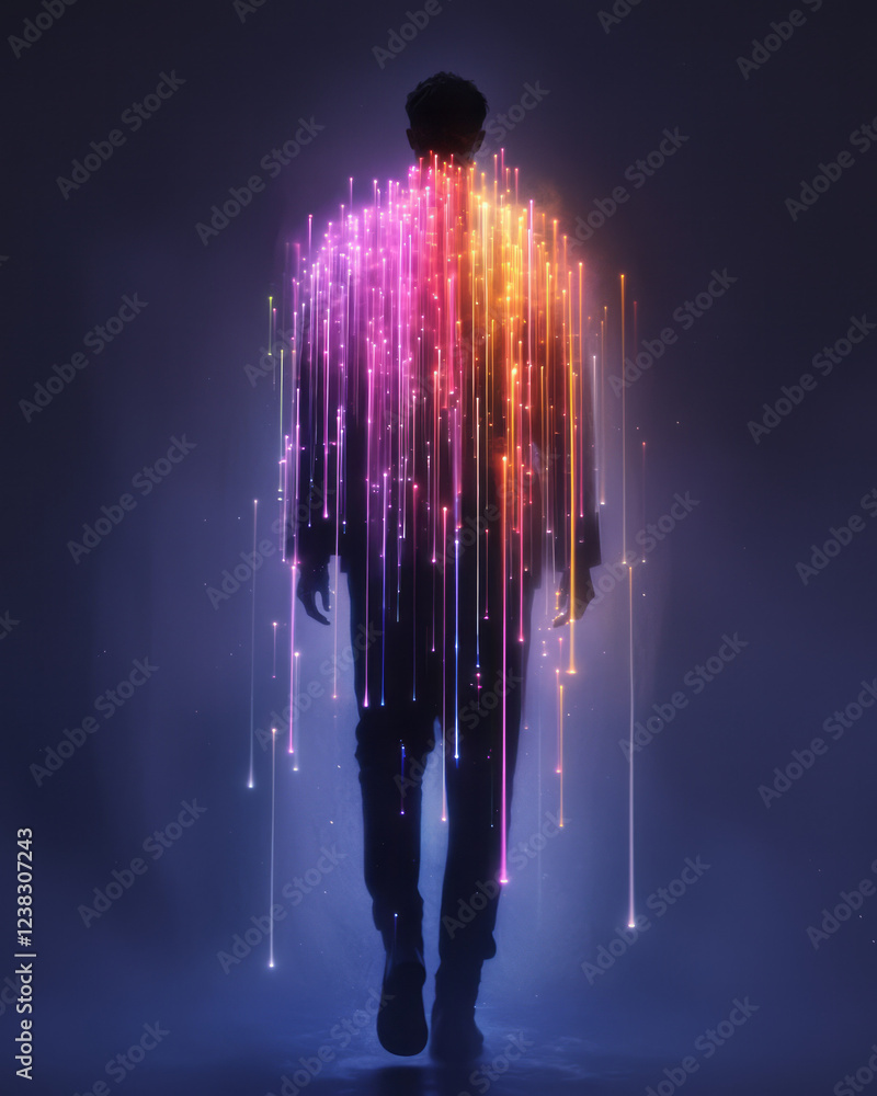 Aufkleber a dramatic vertical layout with the entire human silhouette glowing from within, each limb highlight