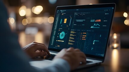 Remote Working Professional Designing AI Powered Digital Marketing Campaign on Laptop