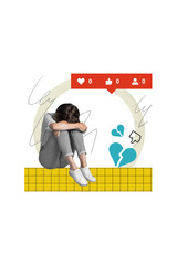 Collage composition of young woman apathy depression unpopular blogger zero subscribers per month...