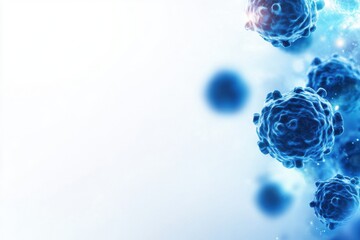 Close-up view of microscopic cells in vibrant blue tones, highlighting intricate details and textures against a soft background.