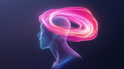 Obraz premium A dreamy long-exposure approach where bright lines trace the outlines of a digital human shape, forming swirling neon loops,