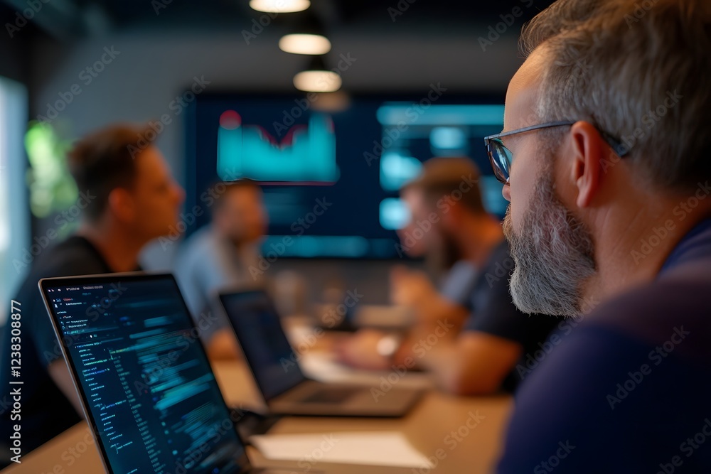 Poster digital marketing team brainstorms blockchain integrated campaign strategies in innovative workspace