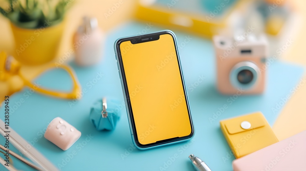 Poster smartphone screen displaying shoppable post with product tags and purchase options