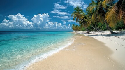 Idyllic tropical beach scene with palm trees and clear water