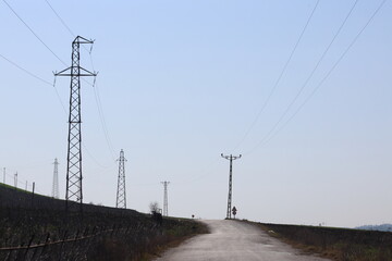power lines against blue sky