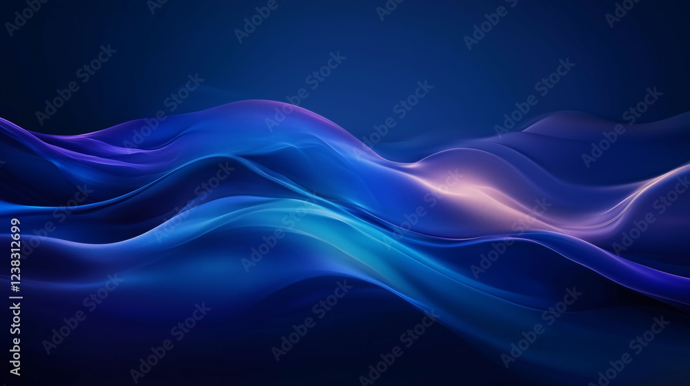 Poster sleek liquid background with smooth gradients in deep blues and soft purples. generative ai