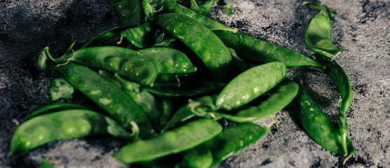 fresh green peas from the garden, green, juicy, organic farming, mediterranean diet concept