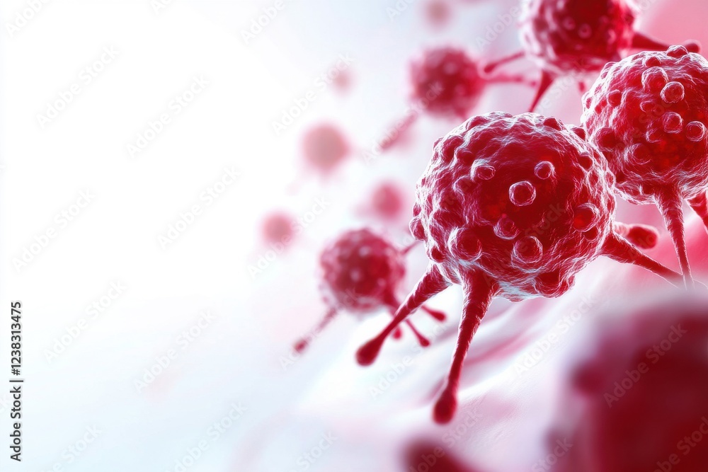 Aufkleber high-resolution image of virus cells showcasing intricate details and structure in red tones, ideal 