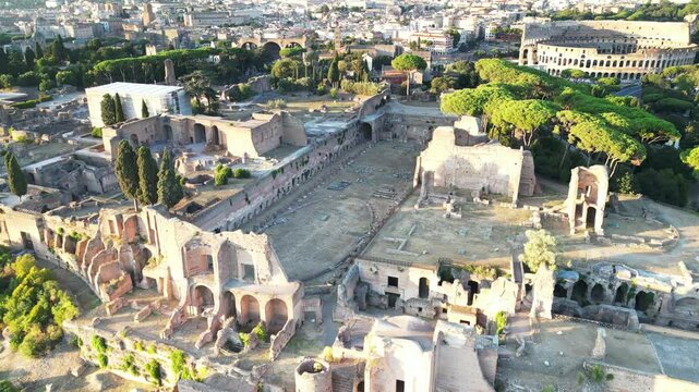 Vista aerea del Circo Massimo, il Paladino e il Colosseo. Il centro di Roma antica