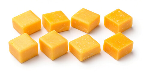 Cheddar Cheese Cubes Isolated on White Background for Snacking