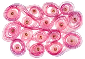 Isolated pink onion on white background, top view. Chives or scallions isolated on transparent background with clipping path. Delicous fresh vegetables for cooking and national food in studio 