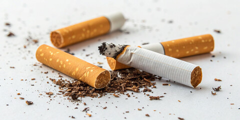 Cigarette Butts Isolated on a Background for Environmental Awareness and Smoking Impact