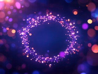 Vibrant circle of light particles against a dark background, perfect for highlighting creativity and digital designs.