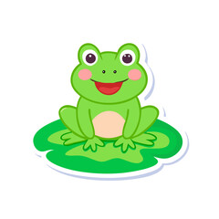 Obraz premium Cute frog sitting on lily pad sticker