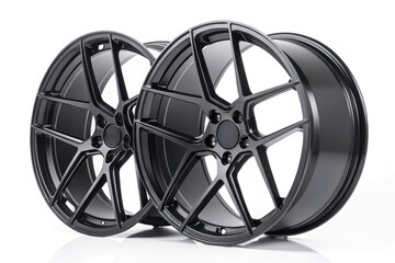 Car alloy black wheels on white background. Replacement and maintenance