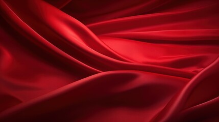 Smooth and Luxurious Red Satin Fabric with Dramatic Curves and Soft Waves, Ideal for Fashion and Textile Backgrounds