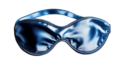 Blue sleeping mask resting on transparent background