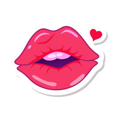Obraz premium Glossy pink lips with heart sticker