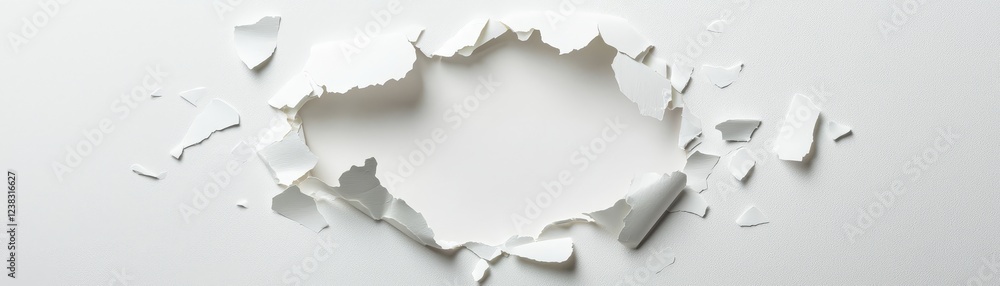 Poster torn paper hole, ripped page with empty space, damaged sheet effect, grunge texture background with 