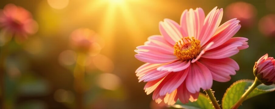 Soft golden and pink coleonema petals shining in sunlight, gold, flower