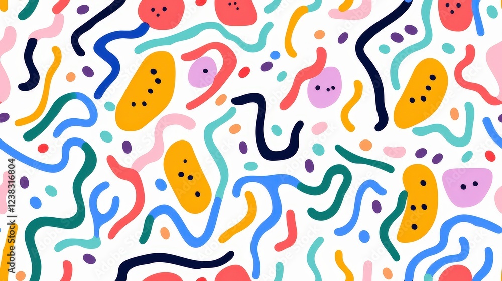 Poster colorful doodle patterns with abstract lines and shapes for fun and creative design projects