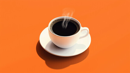 Obraz premium オレンジ背景のコーヒーカップのミニマルイラスト