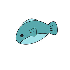 A cartoon fish with a blue body and a yellow head