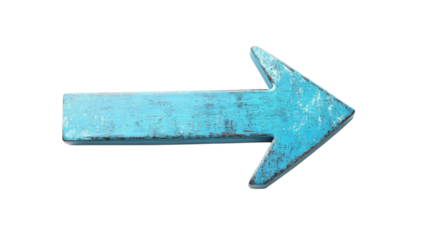 Light blue wooden arrow sign pointing right on transparent background