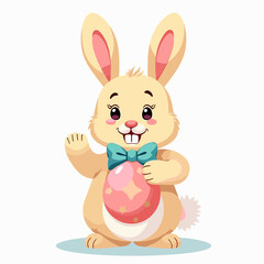 Obraz premium Cute bunny waving with colorful Easter egg