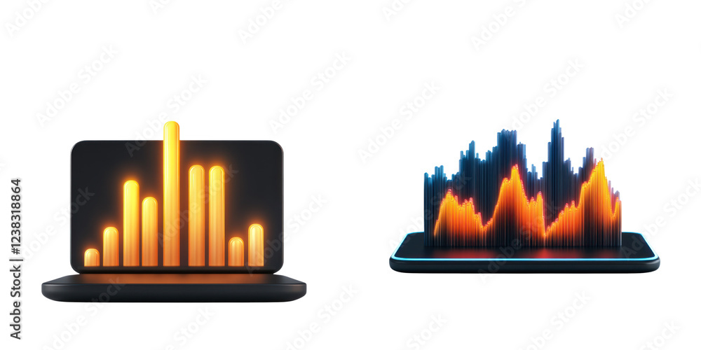 Poster digital investment portfolio with glowing charts and data visualization