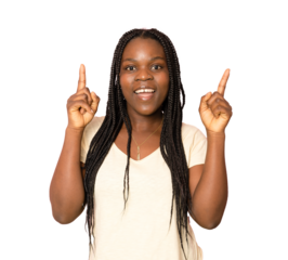 Young African woman standing casual and cool over transparent isolated background pointing fingers up with successful idea. Exited and happy. PNG transparent.