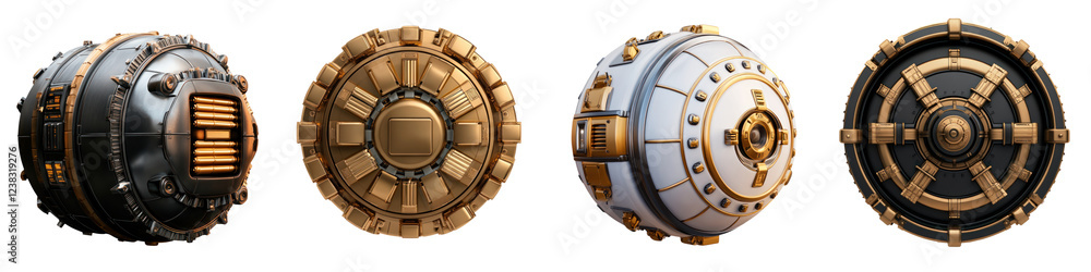 Poster futuristic vaults with intricate designs and digital locks showcase advanced security