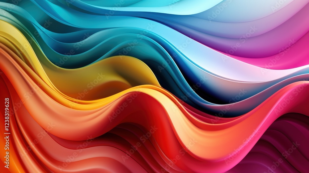 Poster vibrant wavy satin background with rainbow colors in smooth gradient patterns suitable for abstract 