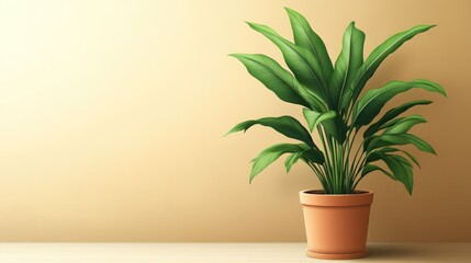 Indoor plant, terracotta pot, beige wall, sunlight, home decor