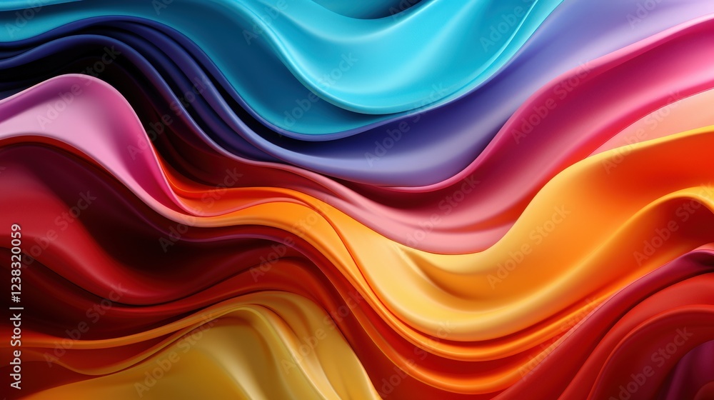 Poster vibrant waves of colorful satin fabrics flowing in a beautiful abstract background creating a stunni