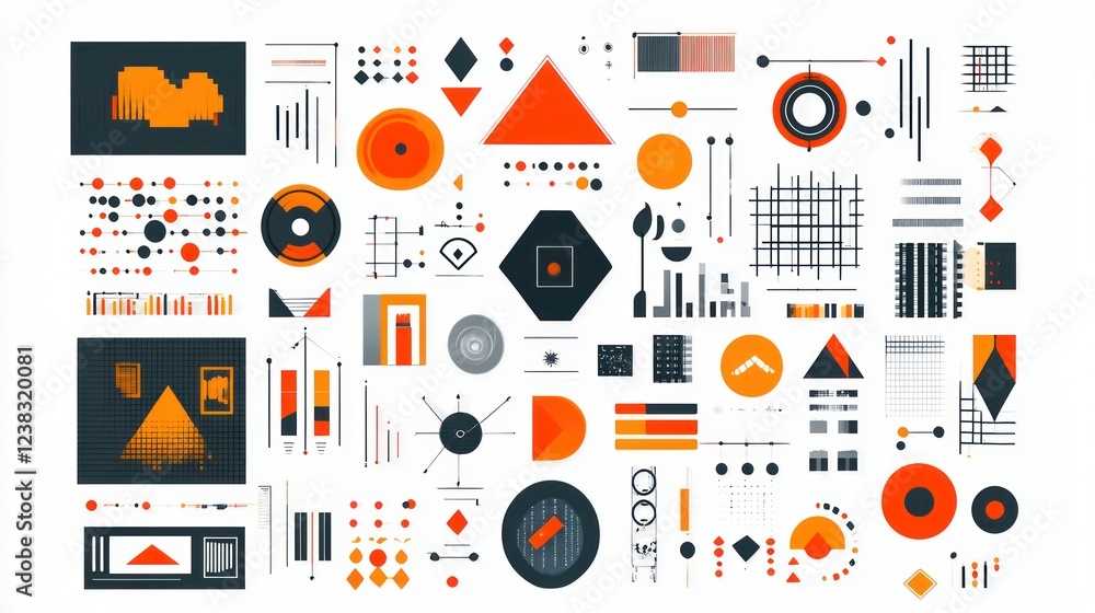 Poster abstract data visualization charts, graphs, infographic elements on white background for digital rep