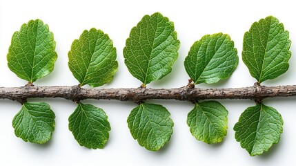 Green leaves arranged symmetrically on a branch