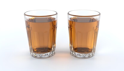 Two glasses of orange juice isolated on a white background, 3D rendering. 