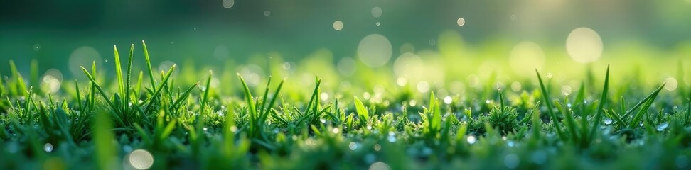 Obraz premium Sparkling dew drops glisten on the frosty grass, abstract, shining