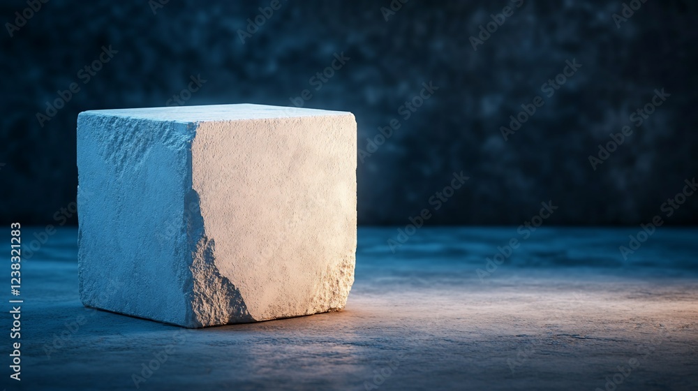 Poster illuminated stone cube on dark background