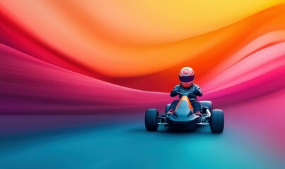 Go-Kart Racer on Vibrant Abstract Background