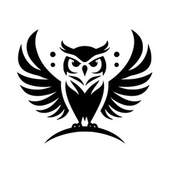 Majestic Owl with Spread Wings: Black and White Vector Graphic