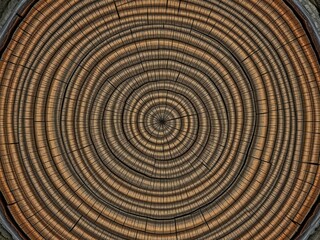 Fototapeta premium Ring pattern of a tree trunk with visible growth rings, foliage, trees