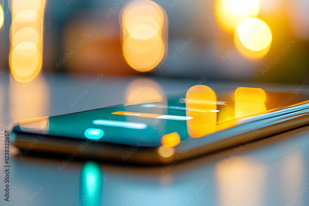 Poster smartphone voice assistant displaying optimized search results with glowing visuals